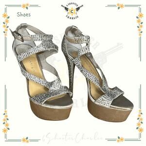 Gianni Bini Silver Rhinestone Embellished Peep Toe Stilettos SZ 6.5 M Pretty!